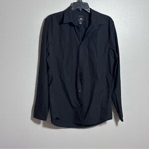H&M Men Easy Iron Black Button Long Sleeve Slim Fit Shirt Size‎ M.
